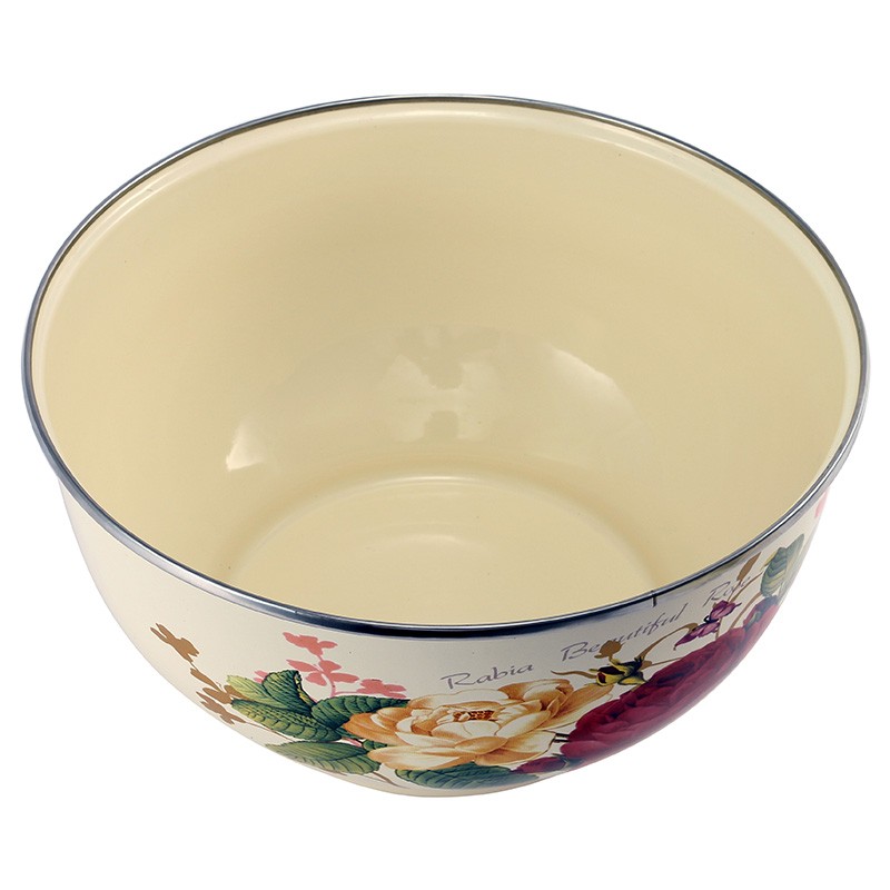 加厚搪瓷碗带盖怀旧珐琅碗盆复古老式猪油碗搪瓷盆高盖带盖汤碗家用