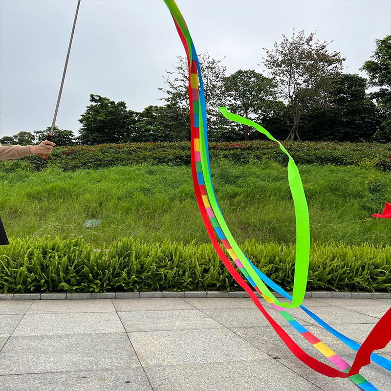 6米彩带舞彩带伸缩杆中老年健身广场舞蹈手甩飘带条成人舞龙丝带3节