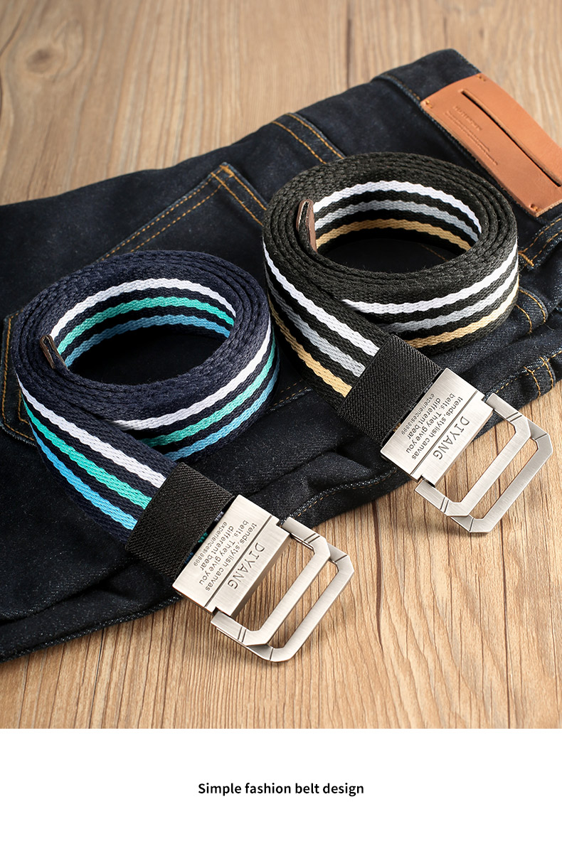 皮带男士帆布腰带学生军训双环扣裤带女韩版休闲加长可裁剪t蓝黄条纹