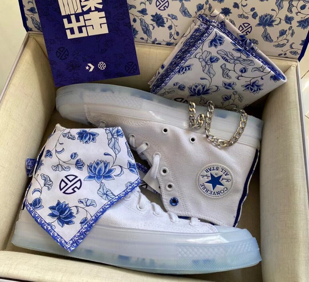 张艺兴同款蓝盒联名青花瓷1970s高帮帆布水晶底情侣休闲运动鞋莆田
