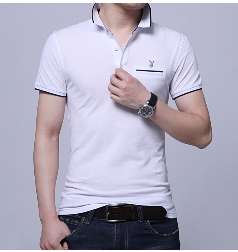 花花公子 夏季短袖衫t恤男装薄款修身纯棉半袖男士体恤翻领polo衫 sy