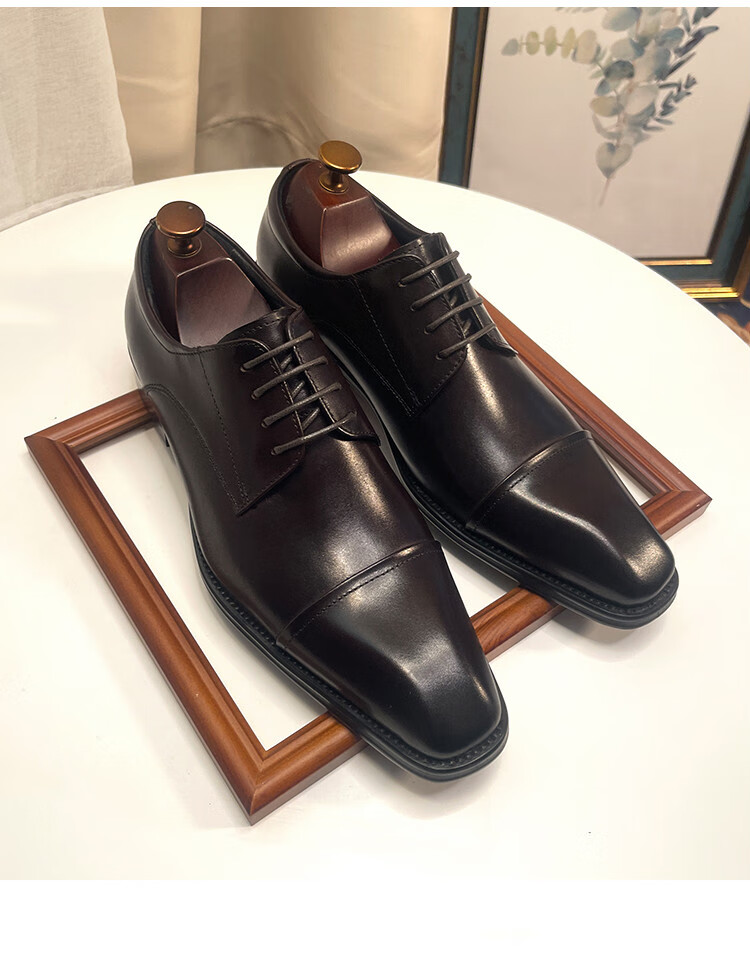 简美惠jmh男士皮鞋英伦方头头层牛皮结婚新郎青年大码商务正装三接头
