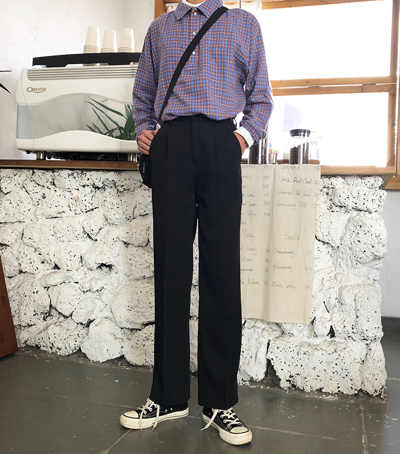 131518岁初中生高中生大学男生春天穿的春秋西装裤男韩风坠感阔腿裤