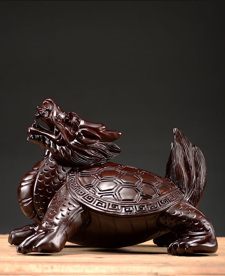 仙莱阁精雕木雕龙龟摆件客厅家居装饰龙头龟实木商务店铺开业办公室