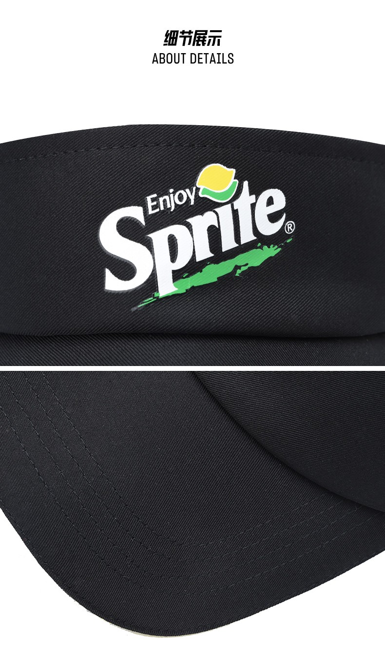 帽子雪碧联名款2020夏季新款透气休闲运动帽防晒遮阳帽空顶帽 黑色