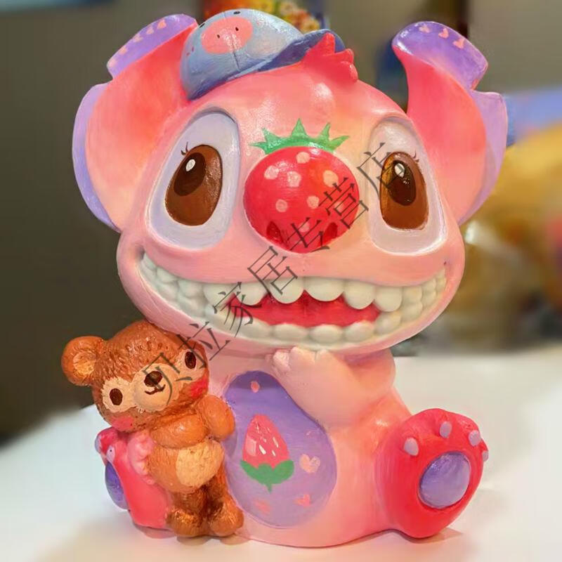 存钱储钱罐涂色石膏娃娃存钱罐涂鸦史迪仔彩绘猫上色搪胶陶瓷手工玩具