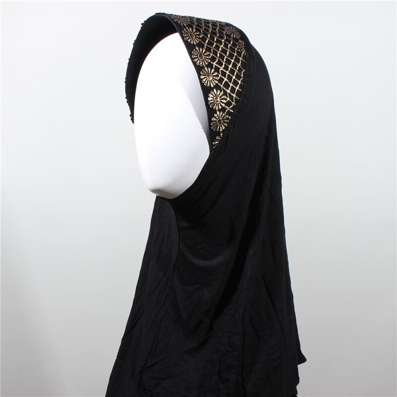 (盖头莎巾)回族女人的套头纱巾头巾镂空花口方便款夏季民族风盖头小帽