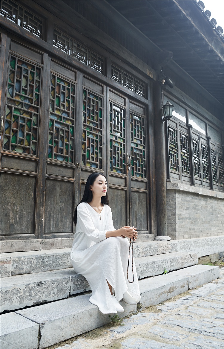 莲依群显瘦遮肚佛系中国风禅意麻布女装民族风连衣裙女春夏棉麻亚麻