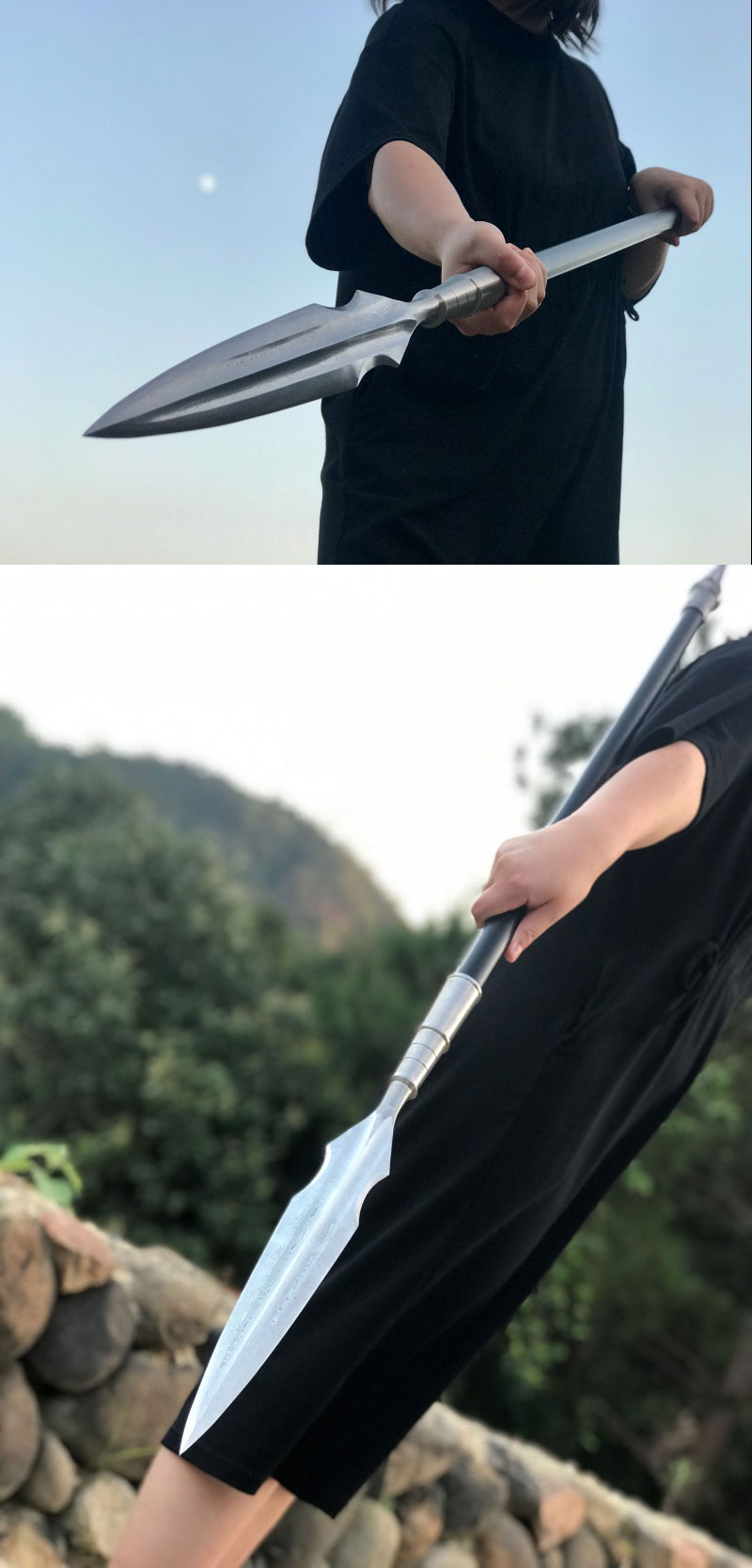 oimg 轻奢高端龙泉市霸王枪花纹钢枪头长矛古代冷赵云枪红缨枪未办公