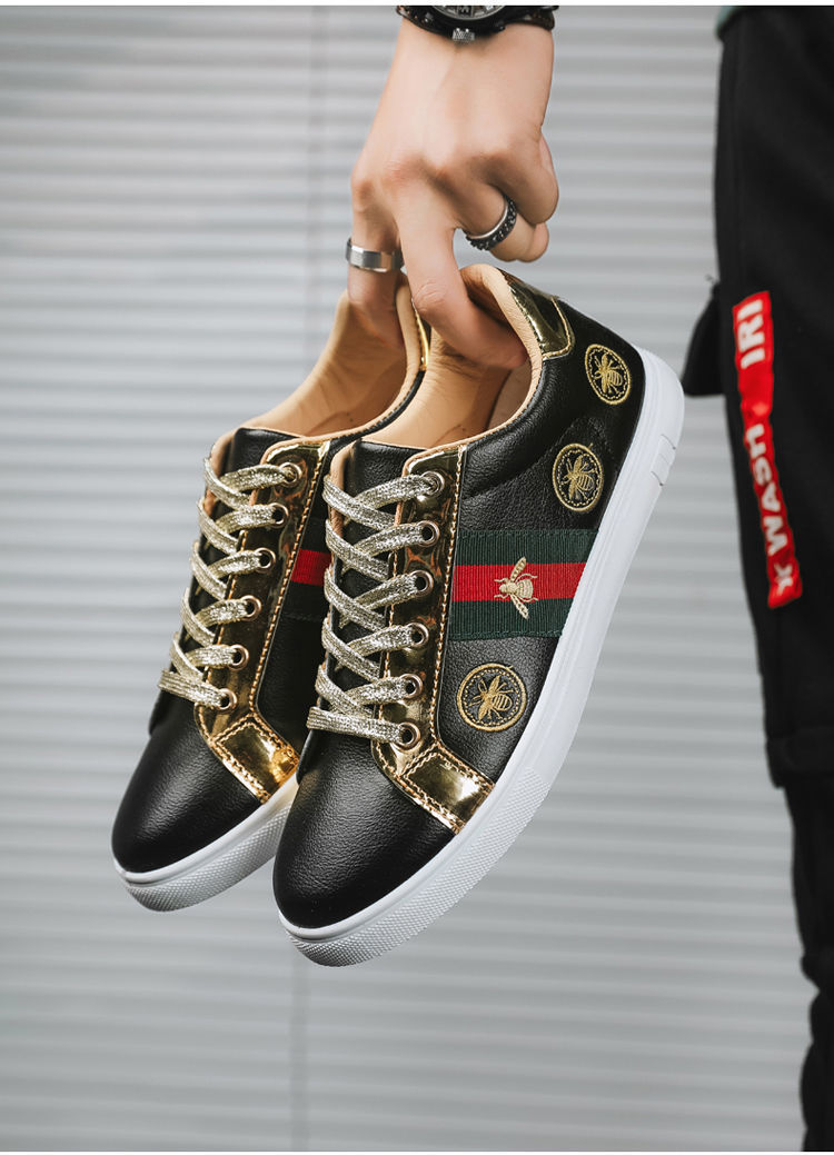 佳朴郡鞋子男春季款板鞋网红小蜜蜂潮鞋百搭小白鞋精神小伙鞋fc99皮面