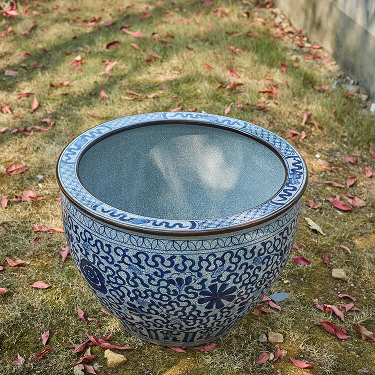 景德镇陶瓷青花大缸客厅阳台落地养鱼缸庭院老式大水缸户外睡莲荷花