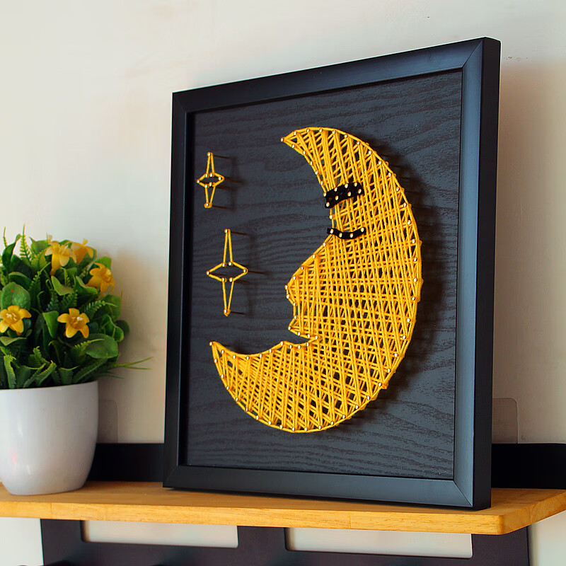 月亮 钉线画 钉子绕线画diy材料成品 毛线缠绕画 手工装饰画 纱线弦丝