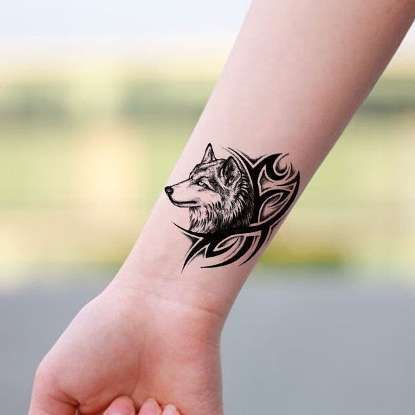 纹身贴男士私处狼头花臂男女刺青贴图腾防水纹身贴纸胸前手腕脚踝个性