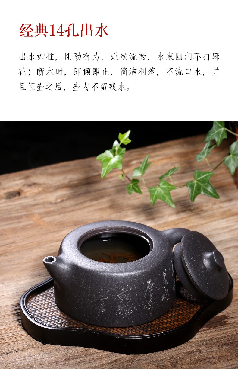 宜兴纯手工紫砂壶名家戴尔其刻绘收藏茶壶茶具黑金砂天际