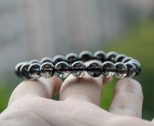 发丝版 天然黑发晶手链女男水晶饰品手串 珠子大小(6mm)【图片 价格