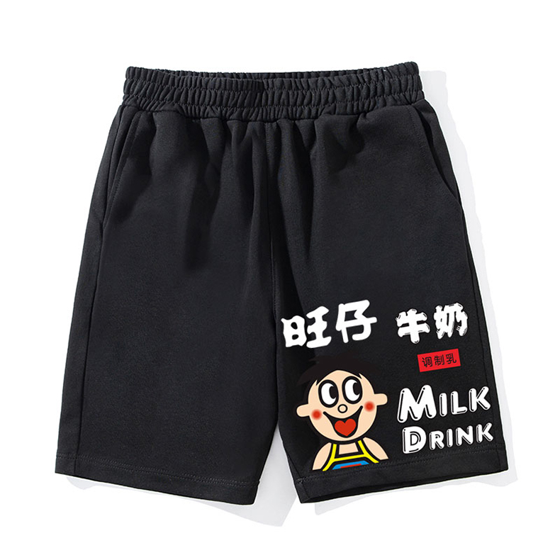 旺仔牛奶精神小伙男网红同款hiphop高街痞帅ins潮牌裤子短裤灰06100cm