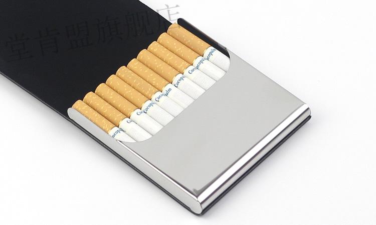 堂肯盟十支装烟盒创意男士烟盒装不锈金属贴皮个性经典翻盖烟夹实用7