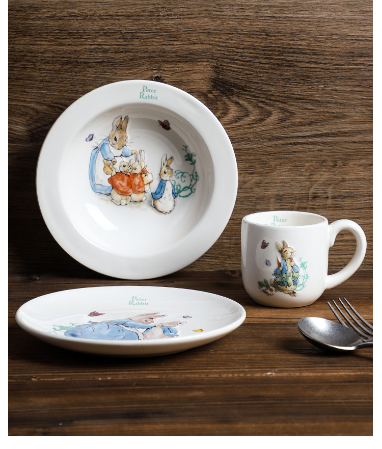 彼得兔饭盒彼得兔餐具陶瓷可爱儿童早餐碗盘早餐杯子ins风日式一人食