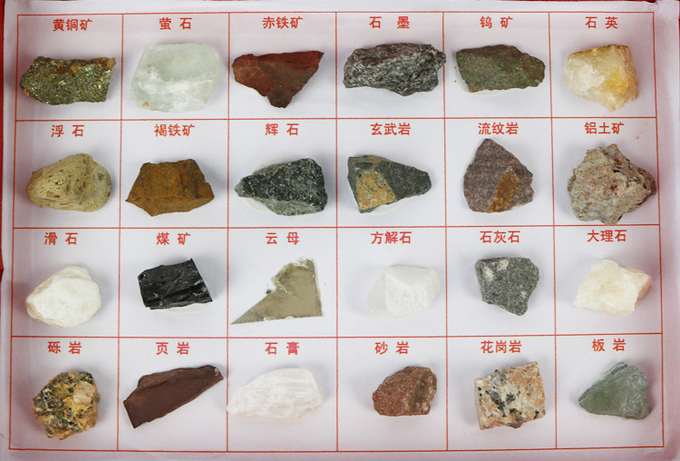岩石标本礼盒24种矿物岩石标本盒小学四年级下册科学配套学具科普石头