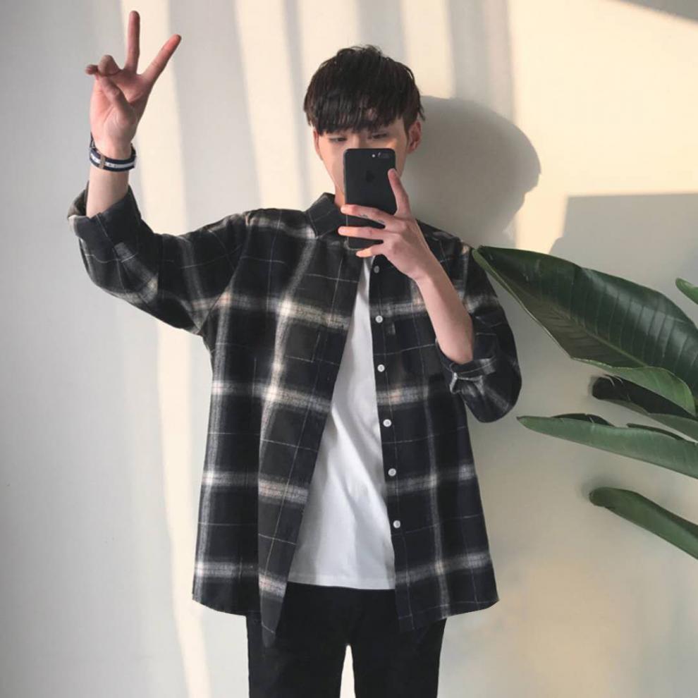 衬衫男长袖衬衣服男情侣学生潮流韩版休闲外套百搭帅气男士上衣男生