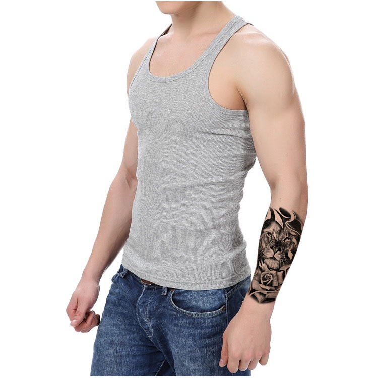 浪莎新品纹身贴8张黑色纹身贴防水男半臂小腿狮子老虎猫头鹰仿真一次