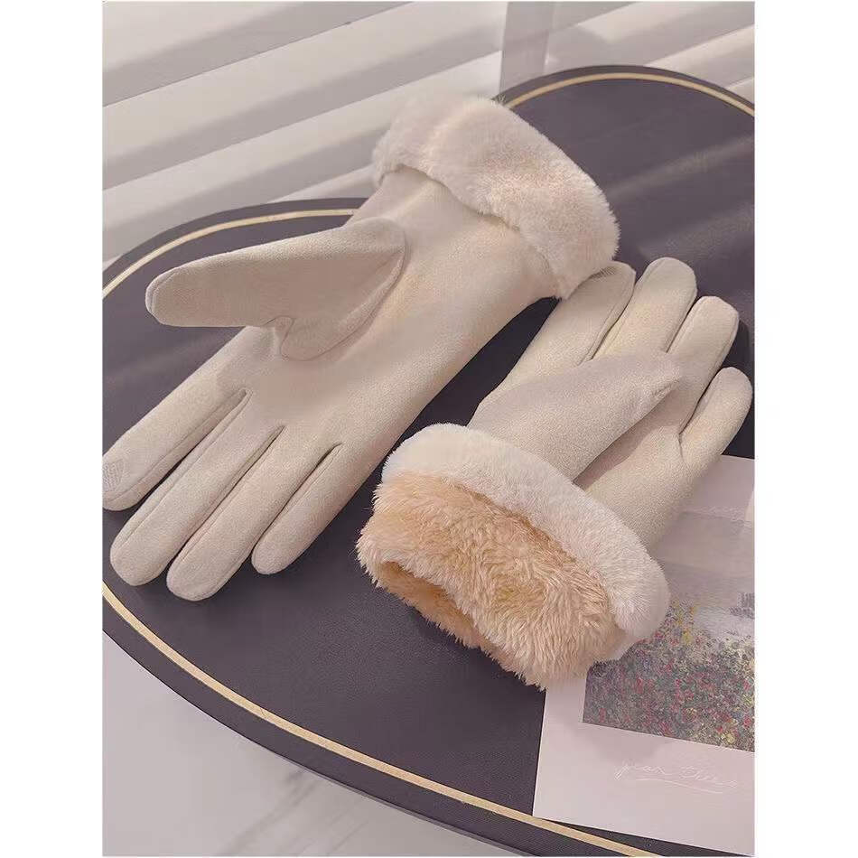 手套女秋冬季加绒加厚保暖学生韩版可爱骑车触屏骑行摩托车棉手套粉色