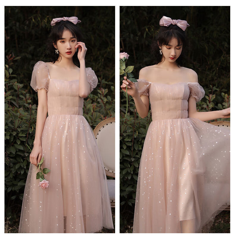 伴娘服平常可穿伴娘服粉色2022新款婚礼伴娘团礼服女学生毕业姐妹裙仙