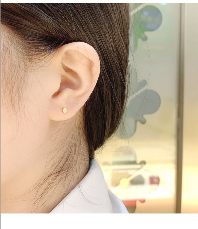 老凤凰黄金圆牌耳钉男女足金999亮面简约圆形实心养耳钉送生日礼物免