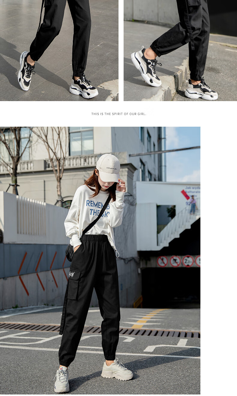 上新特卖工装裤女休闲韩版嘻哈工装裤女2020新款宽松运动高腰大码女裤