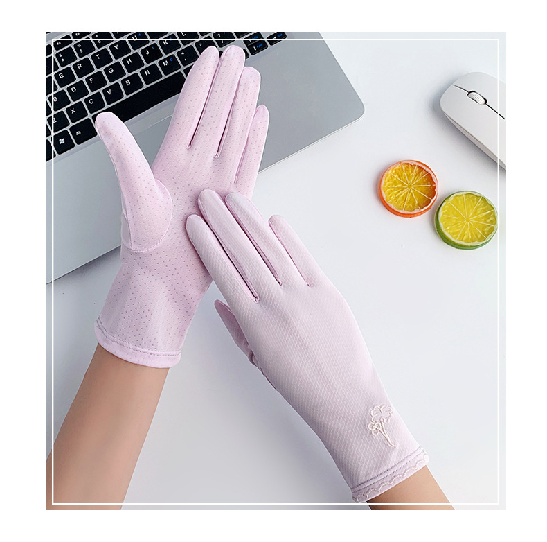 冰丝防晒手套女士夏季薄款触屏冰爽户外骑行短款全指手袖冰丝蝴蝶结