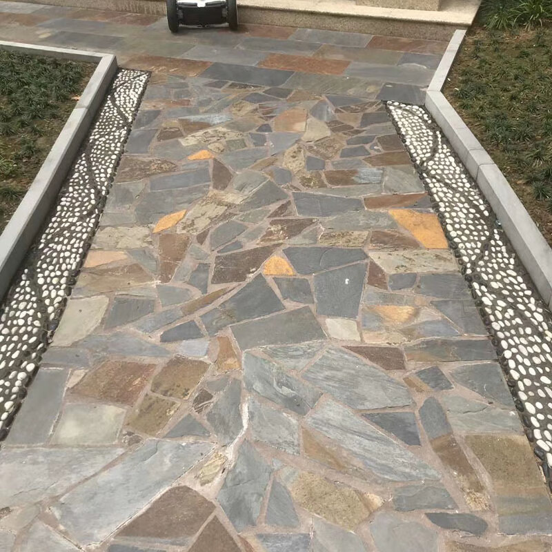 天然青石板不规则碎拼乱石板庭院花园广场铺路石乱形板地砖石材旦榄