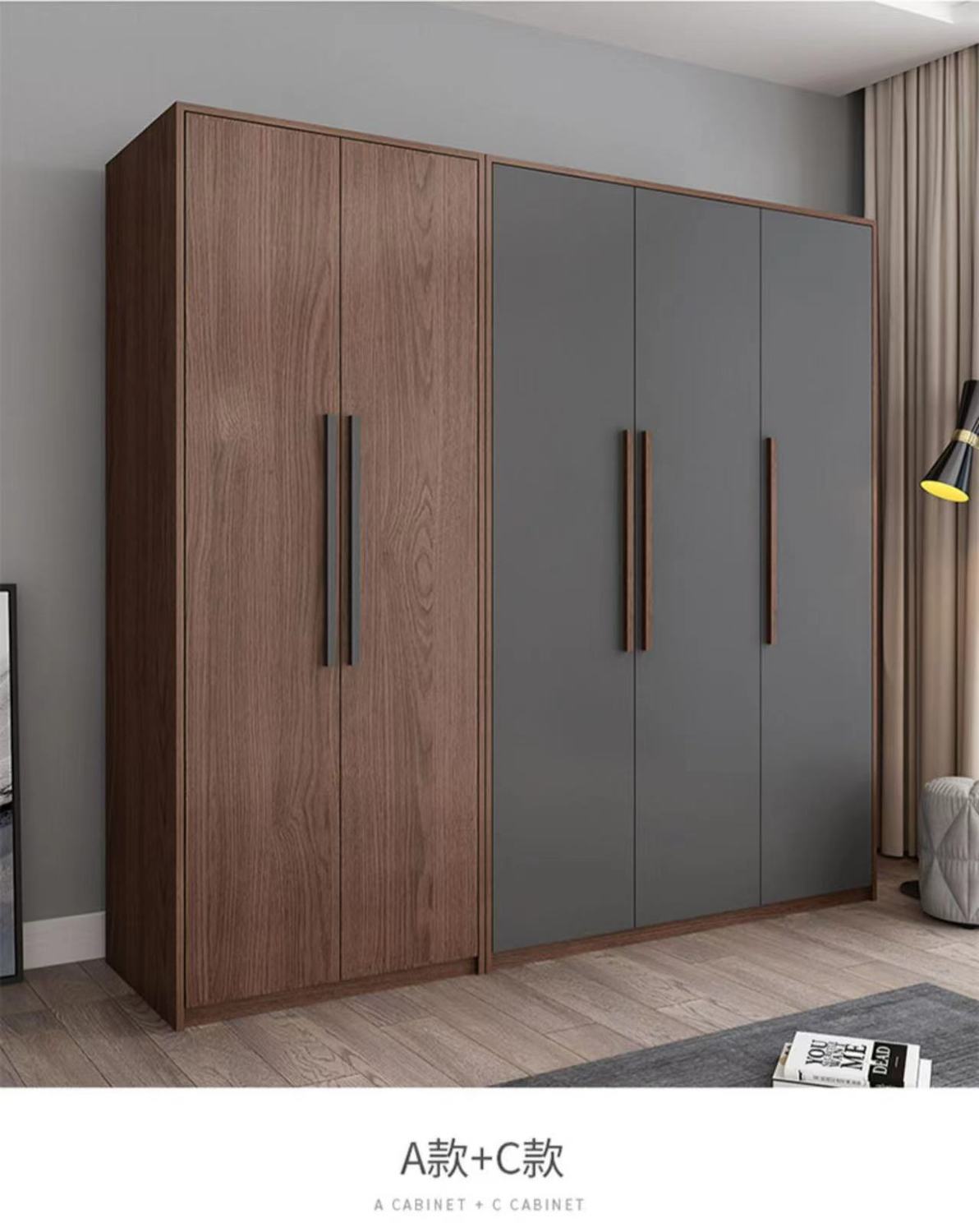 丛言congyan北欧衣柜平开门家用卧室实木简约现代胡桃色小户型五门