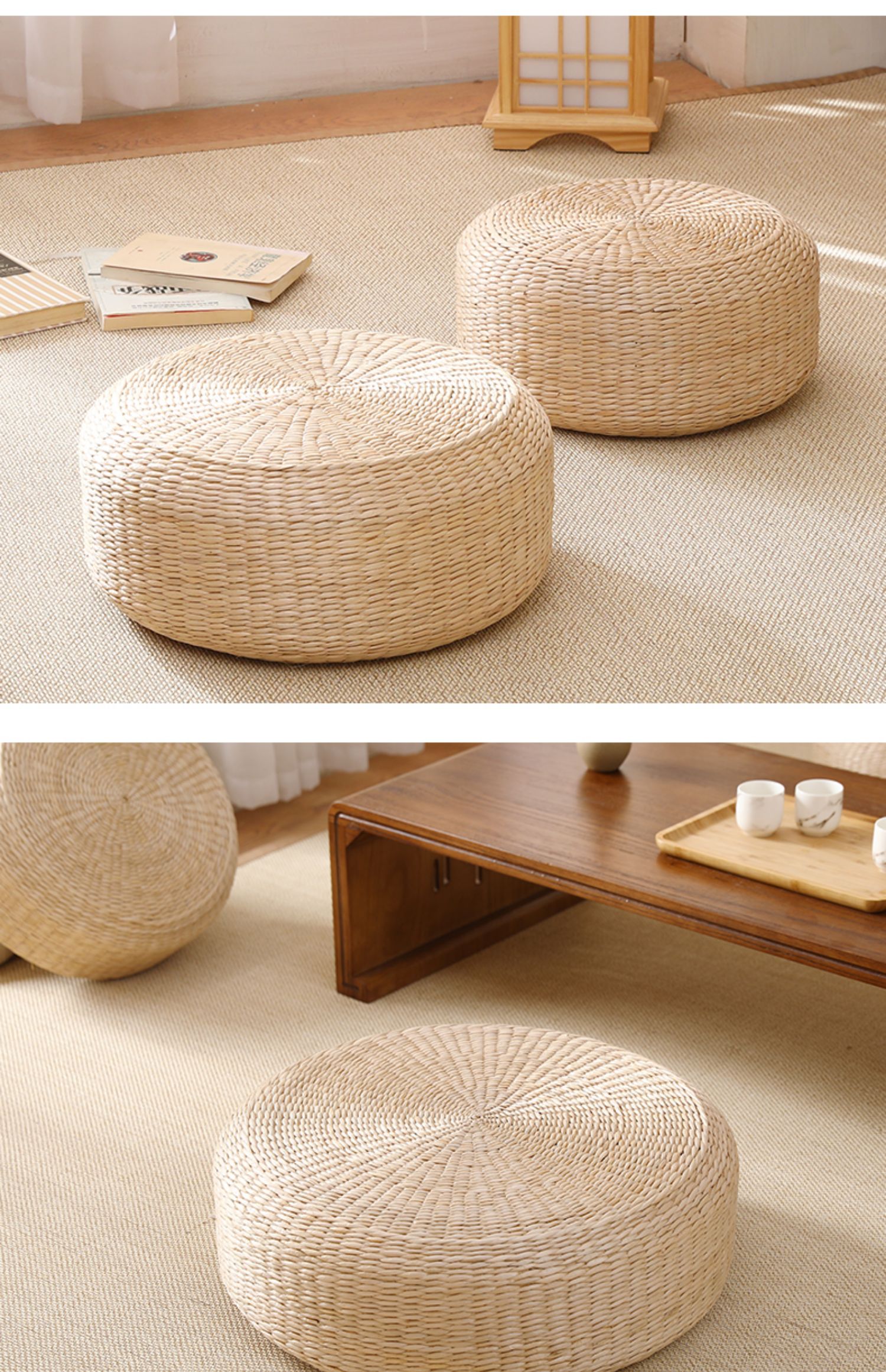 日式榻榻米草编蒲团坐垫坐墩打坐禅修跪拜垫地上飘窗藤编圆形拜凳蒲草