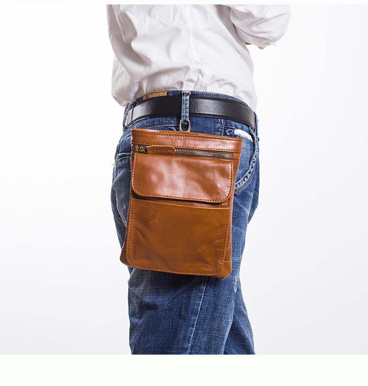 bulldrome品牌原创复古个性休闲小斜挎包男油蜡皮收钱腰间小挂包多