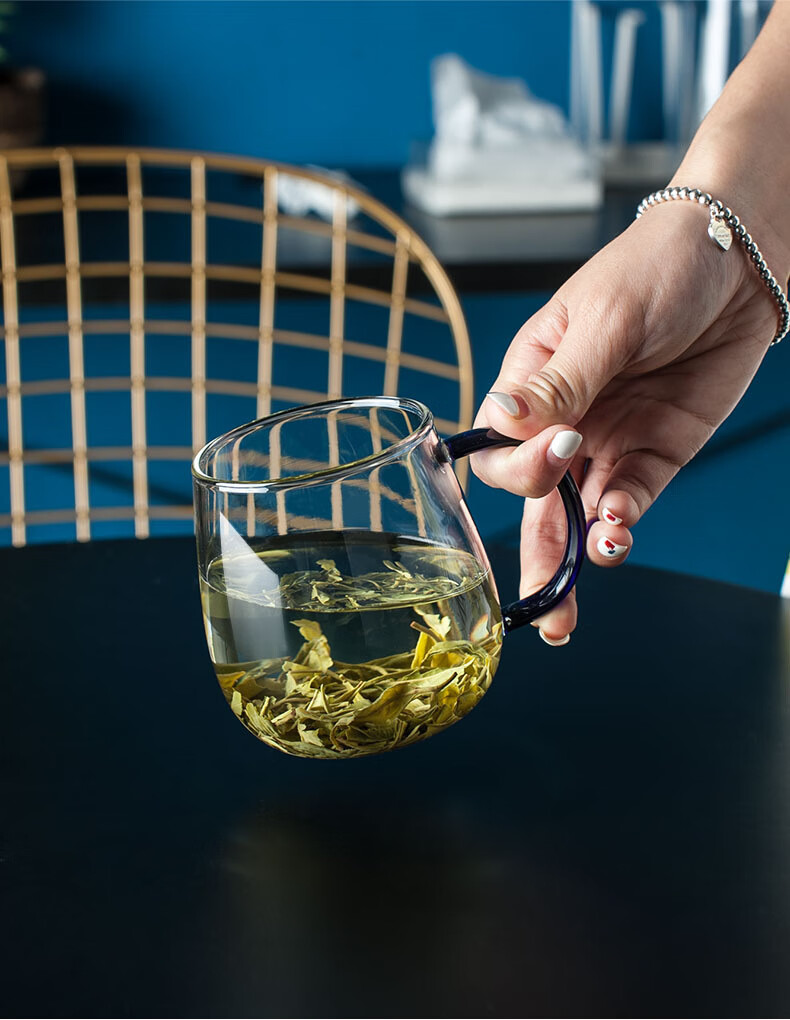玻璃杯家用茶杯带把带盖办公室耐高温透明杯子女喝水喝茶花茶水杯