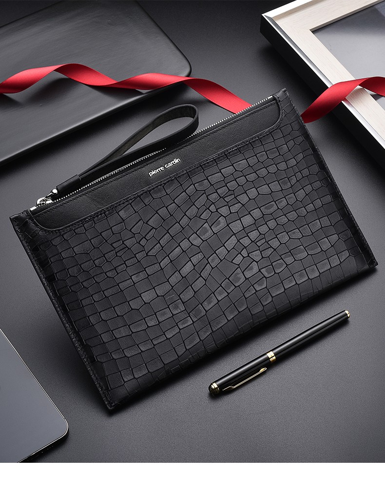 皮尔卡丹pierrecardin休闲男手包时尚头层牛皮信封包男夹包商务潮男手