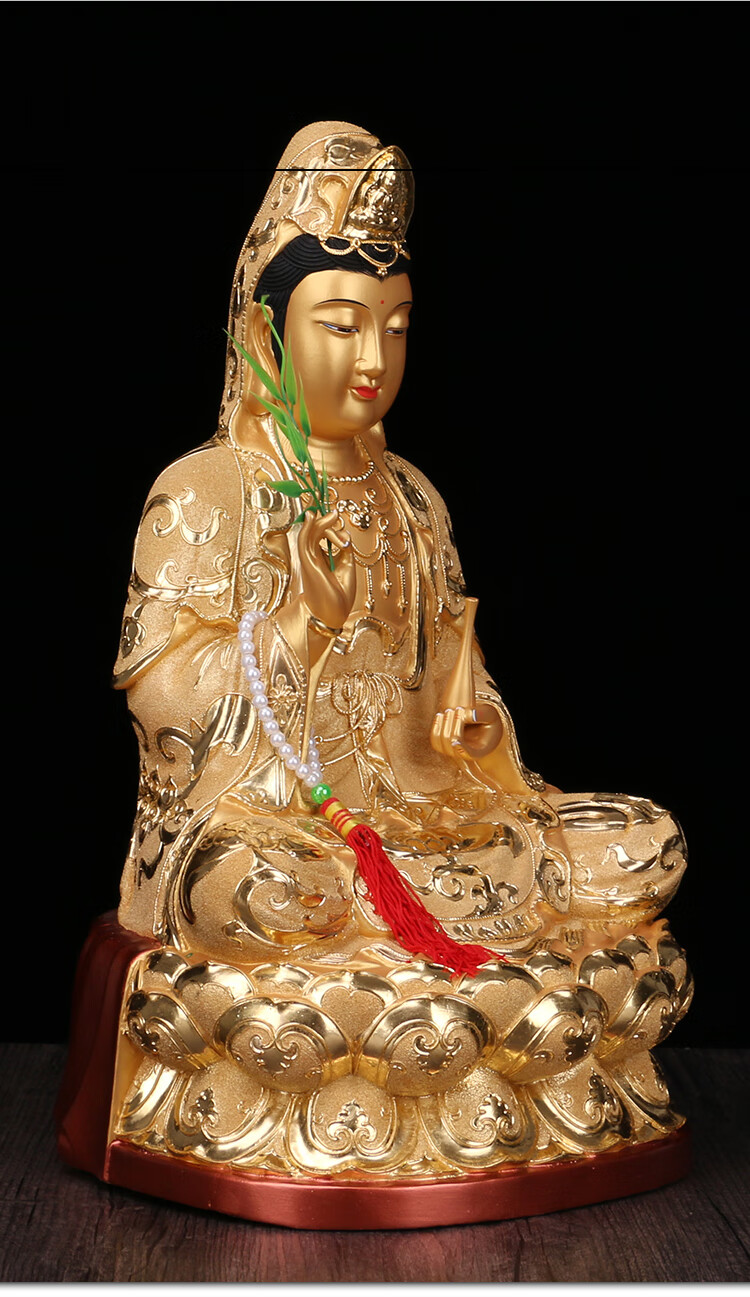 香樟木雕观世音菩萨雕像沙金观音神像家用客厅南海观音佛像摆件 【10