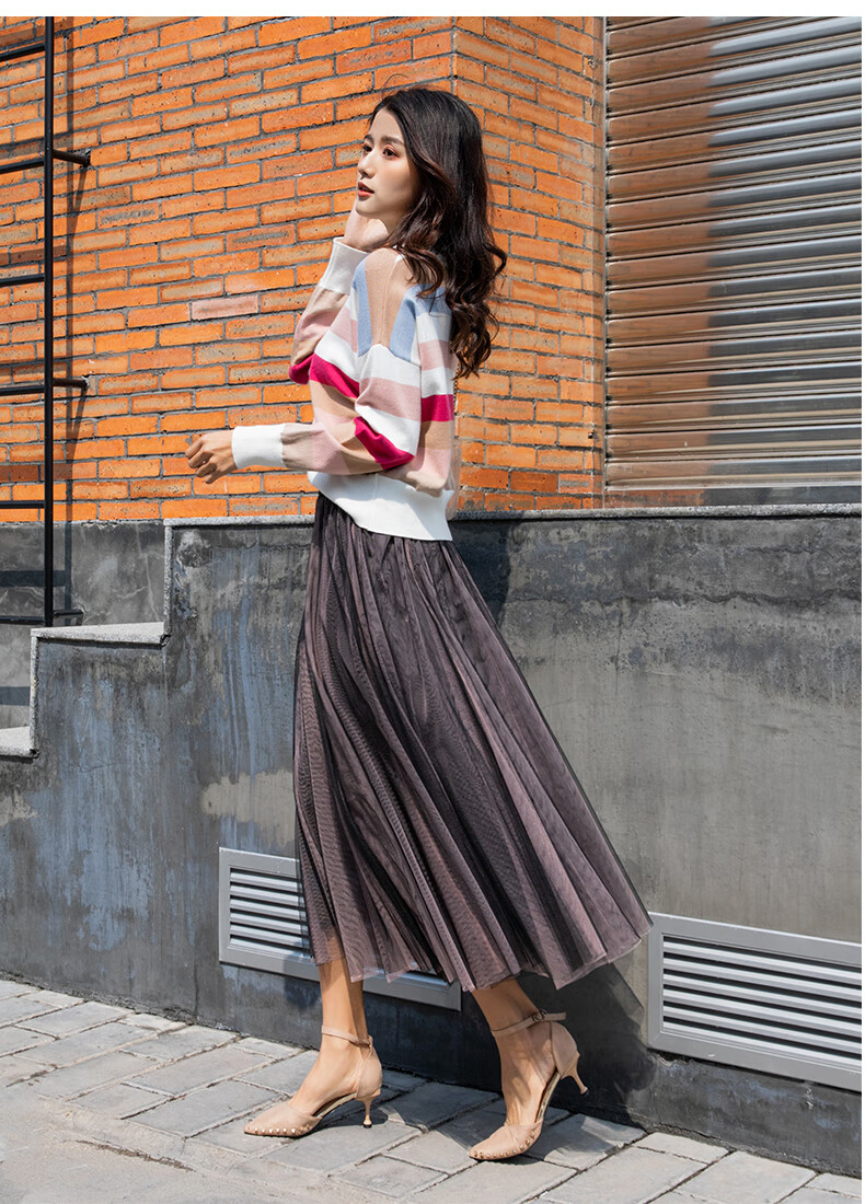 vuzrmm时尚高腰网纱裙半身裙女夏春秋中长款百褶裙2020新款春季a字裙