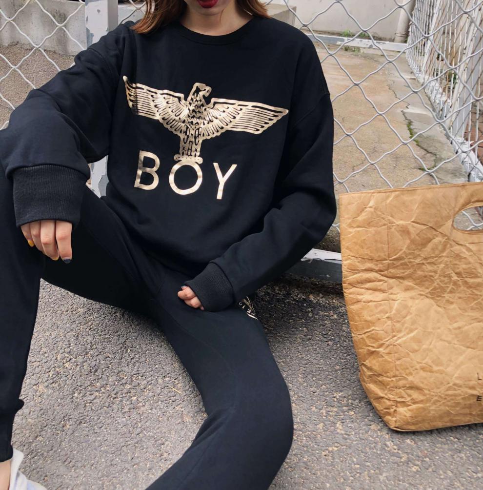 century boy男装世纪男孩欧美英版boy卫衣老鹰烫金圆领男女情侣套头