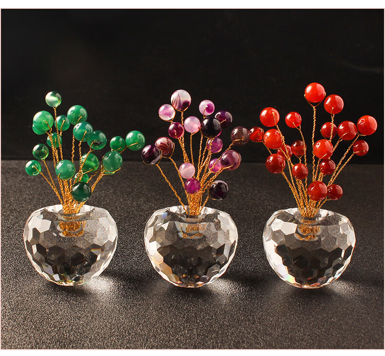 汽车摆件 创意盆摘车载中控台仪表台摆件 幸运果水晶款(粉晶色)