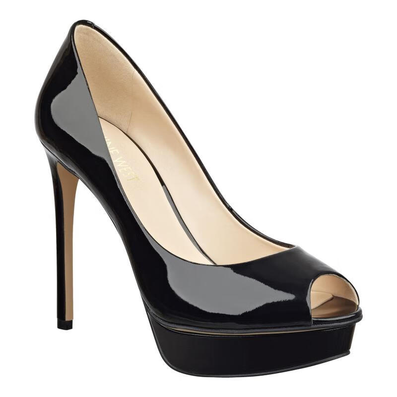 美国直邮nine west/玖熙女鞋蛇纹气质鱼嘴细跟高跟鞋皮鞋 cameo rose