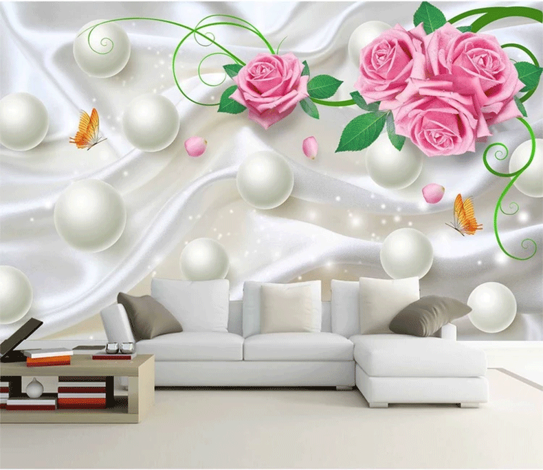 3d大型简约现代壁画布5d电视沙发背景墙壁纸客厅卧室浪漫玫瑰温馨