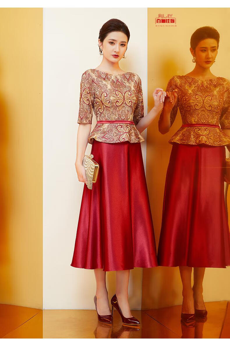 妈妈婚宴礼服高贵年轻喜婆婆婚宴装结婚小个子参加婚礼连衣裙夏季酒