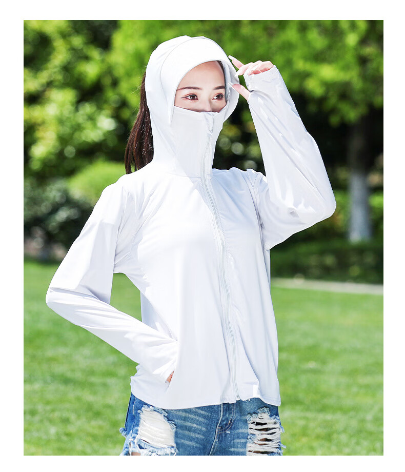 韩国夏季新款防紫外线防晒冰丝连帽女士防晒衣纯色户外室内空调衣 连
