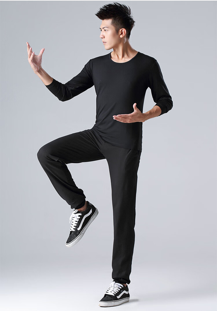 2020春夏舞蹈练功服男士形体服套装新款莫代尔瑜伽舞蹈训练服 黑色v领