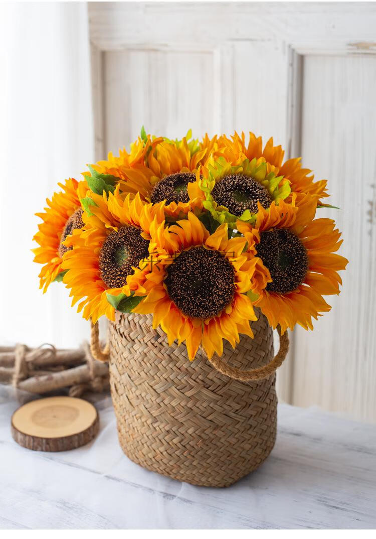 向日葵仿真花假花干花束客厅摆件太阳花插花艺装饰品花瓶餐桌摆设双耳