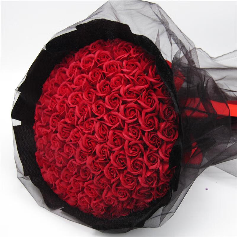 玫瑰花束肥皂花仿真花束生日礼物女生求婚手捧花 33朵红皂花 皇冠 灯