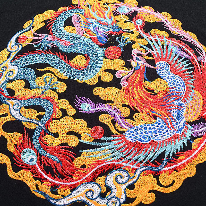 古阿新中国风男装龙凤刺绣加绒加厚卫衣男圆领秋冬季绣花龙袍国潮青年