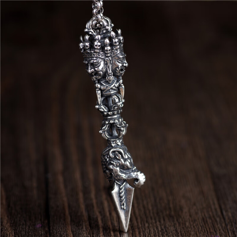 仁尼 原创设计925银三面金刚橛降魔杵法器秽迹金刚杵项链吊坠金刚镢男