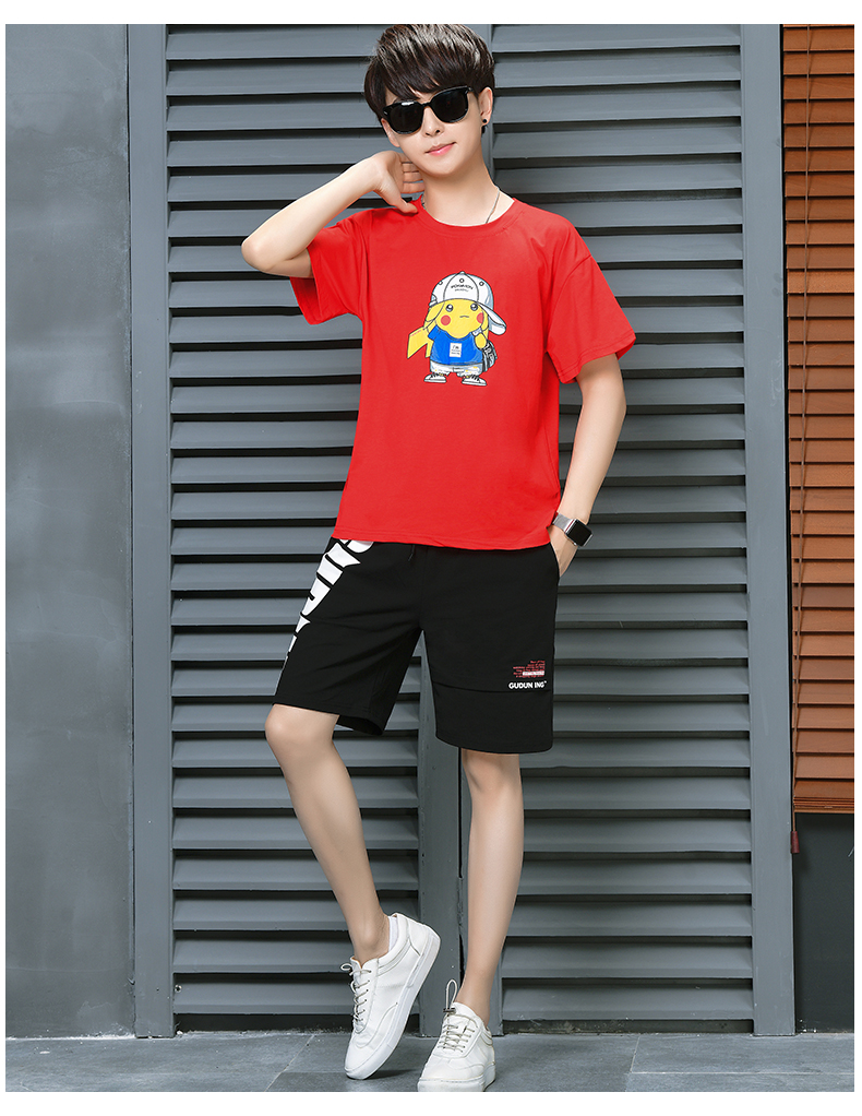 13短袖t恤男孩夏季帅气衣服12-15岁初中学生套装14青少年大童夏装 qq